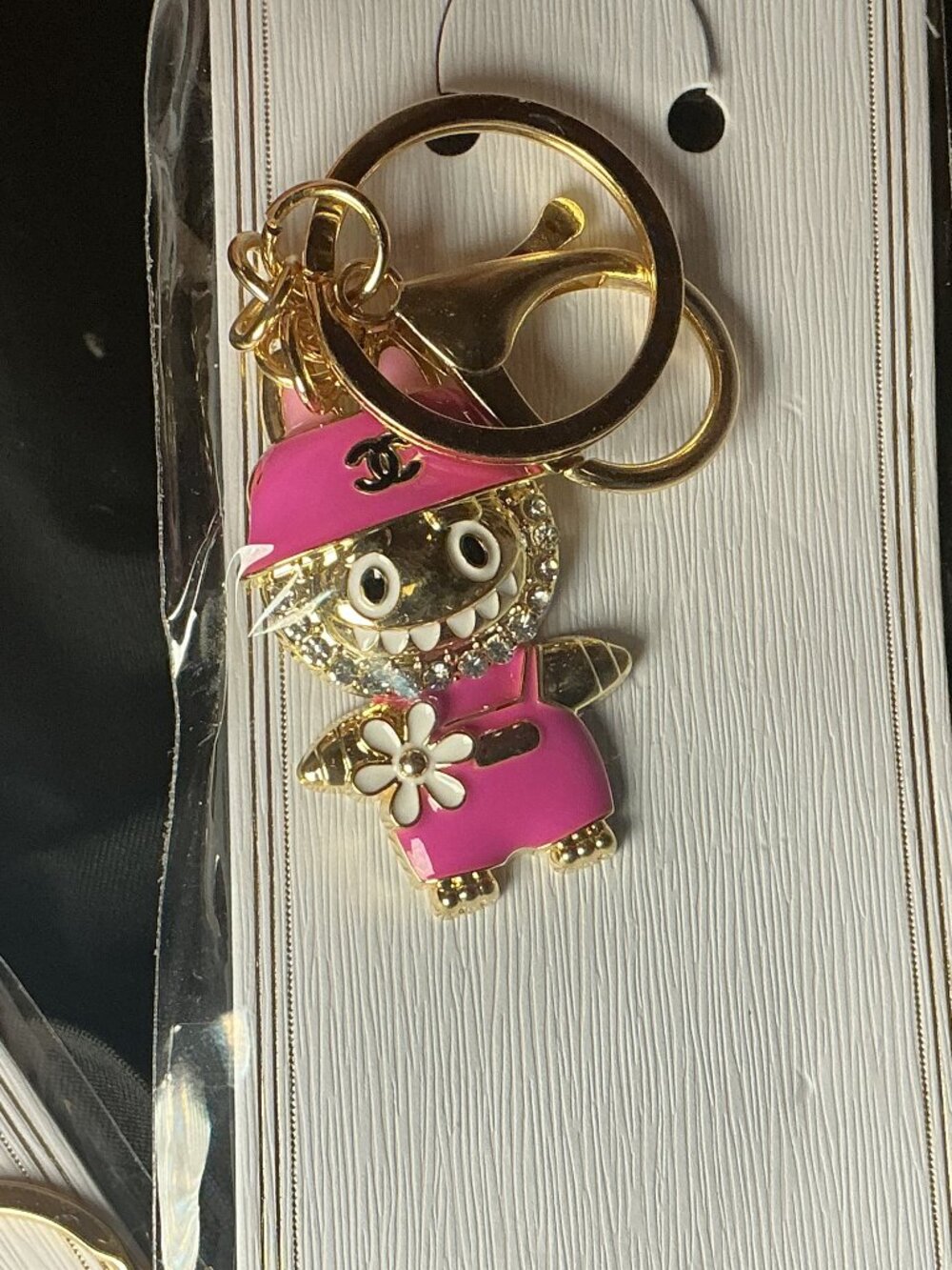 ★ Pink Baseball Player Keychain Gold Hardware Bag Charm New